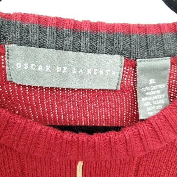 Men's Oscar de la Renta XL Ribbed Red Crew Neck Sweater 100% Cotton - Picture 3 of 16